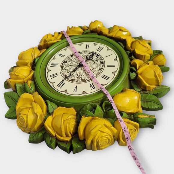 Syroco Homco Yellow Green Rose Floral Large Decorative Wall Clock "Not Working" - Picture 8 of 14